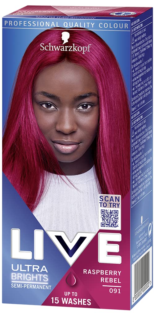 Schwarzkopf Live 2in1 Ultra Bright Semi Permanent Hair Dye, 091 Raspberry Rebel