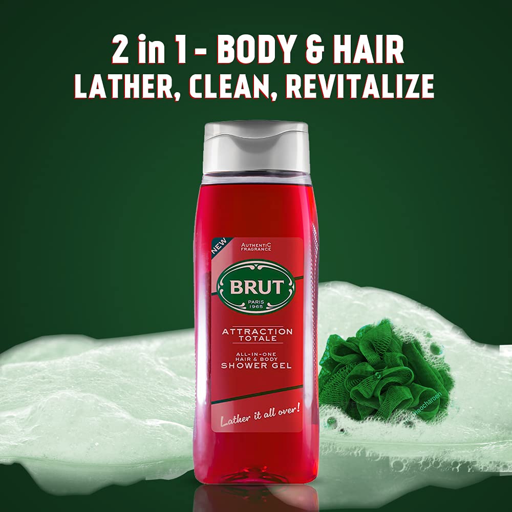 Brut Attraction Totale All In One Hair And Body Shower Gel 500ml