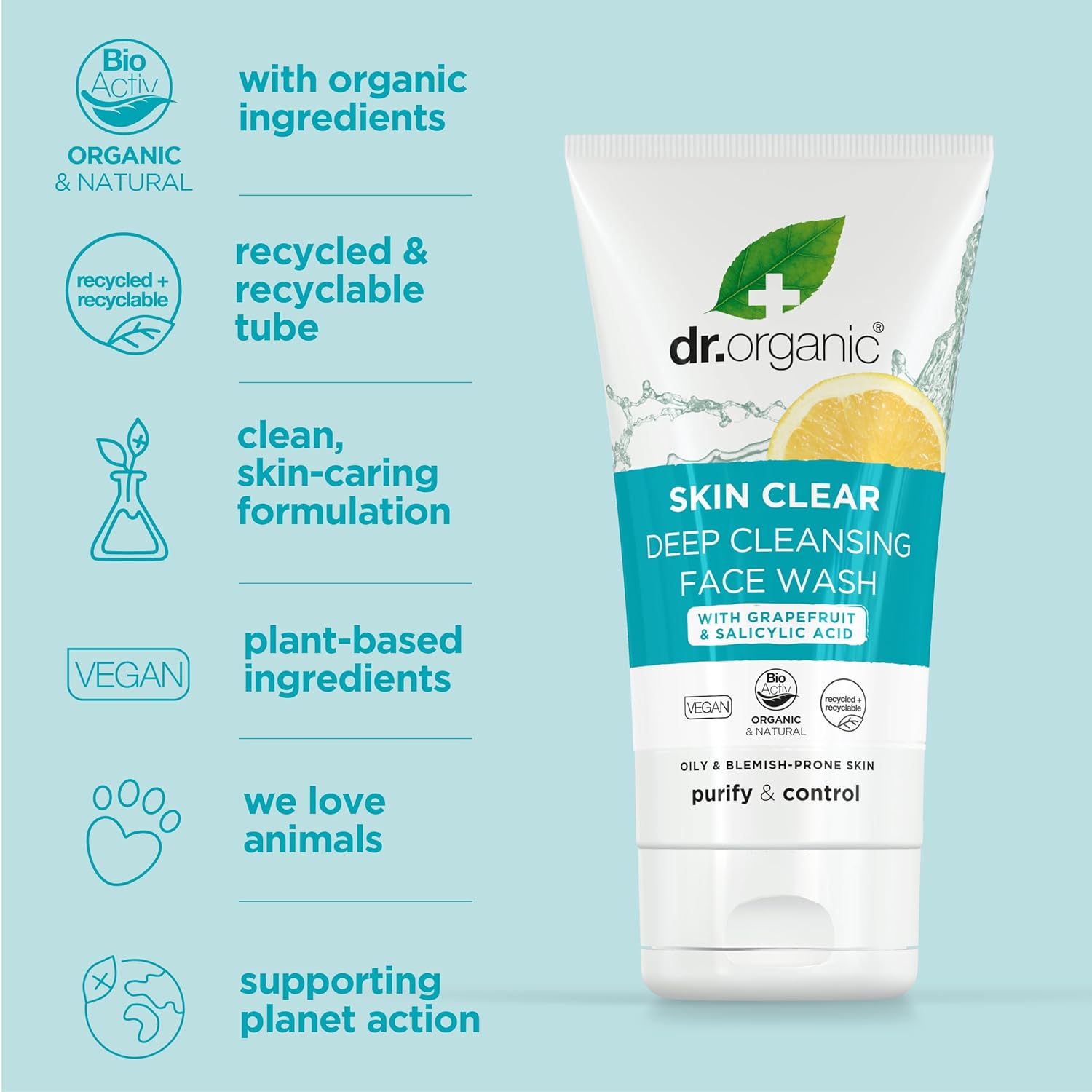 Dr Organic Skin Clear Organic Tea Tree Deep Pore Cleansing Face Wash 125ml