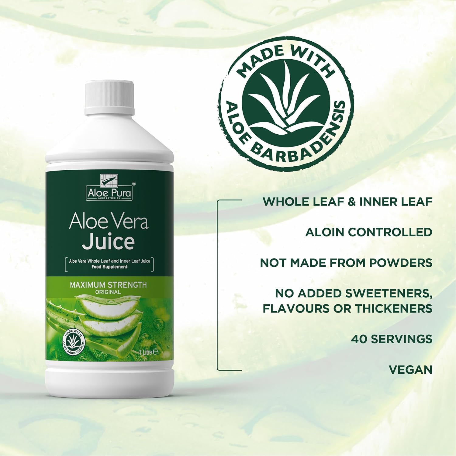 Aloe Pura Bio Active Aloe Vera Juice Maximum Strength Original 1000ml