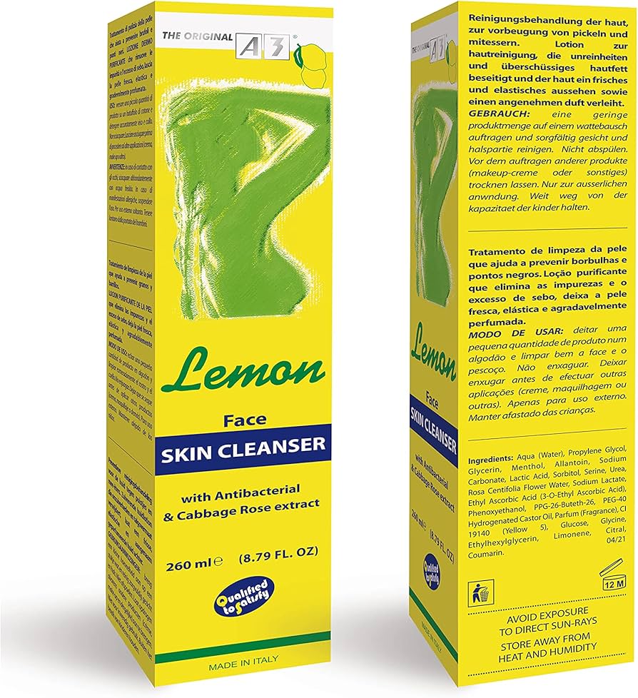 A3 Lemon Face Skin Cleanser with Anti-Bacterial & Cabbage Rose Extract 260ml