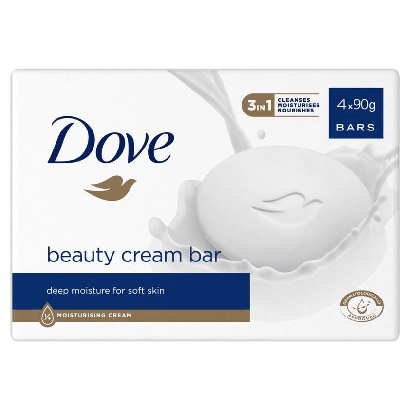 Dove Original Beauty Moisturising Cream Soap Bar Soft & Smooth Skin 90g x4