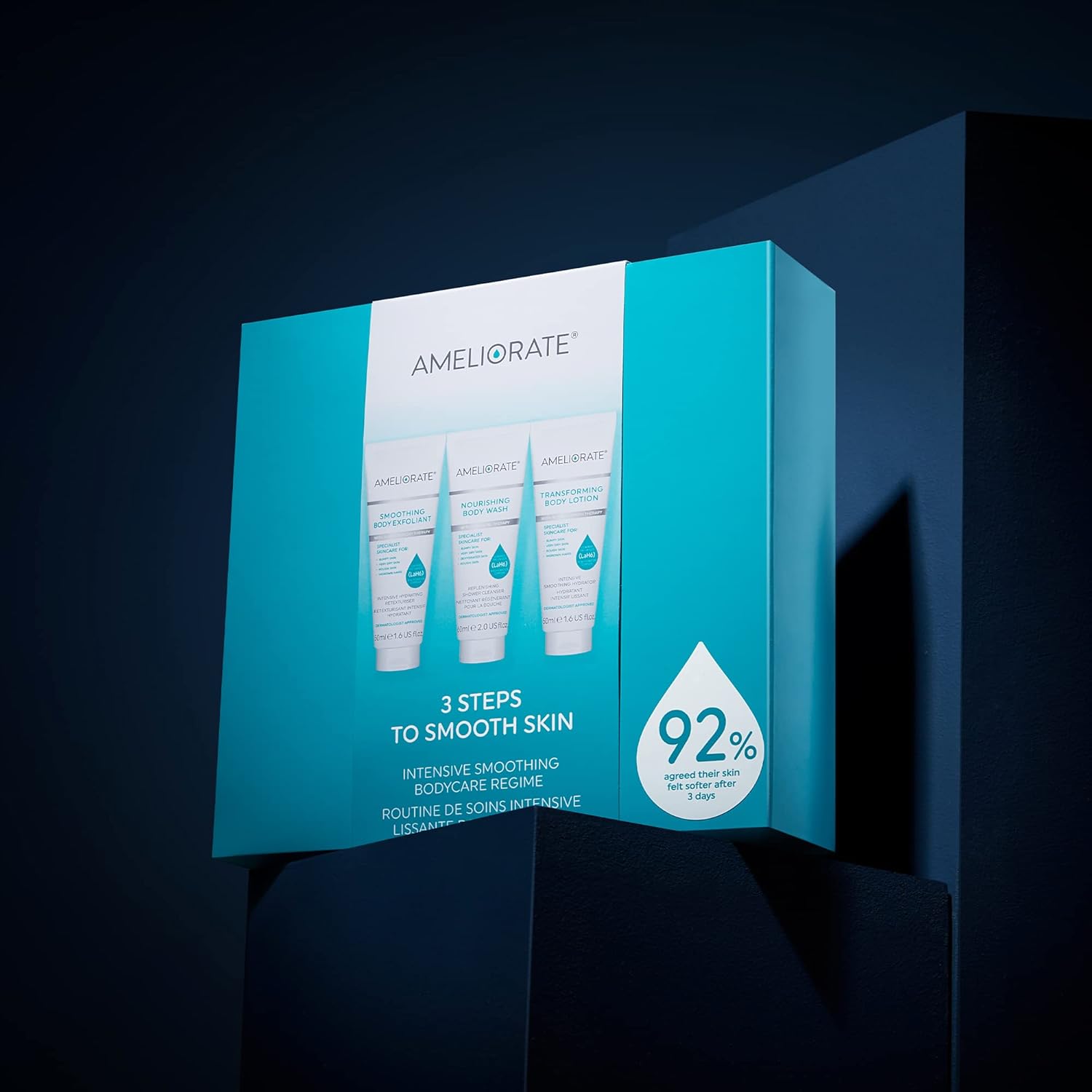 AMELIORATE 3 Steps To Smooth Skin Set Body Wash & Lotion with Body Exfoliant Kit