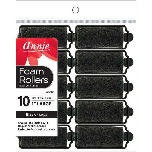 Annie Foam Rollers Black Large 10 Count 1063