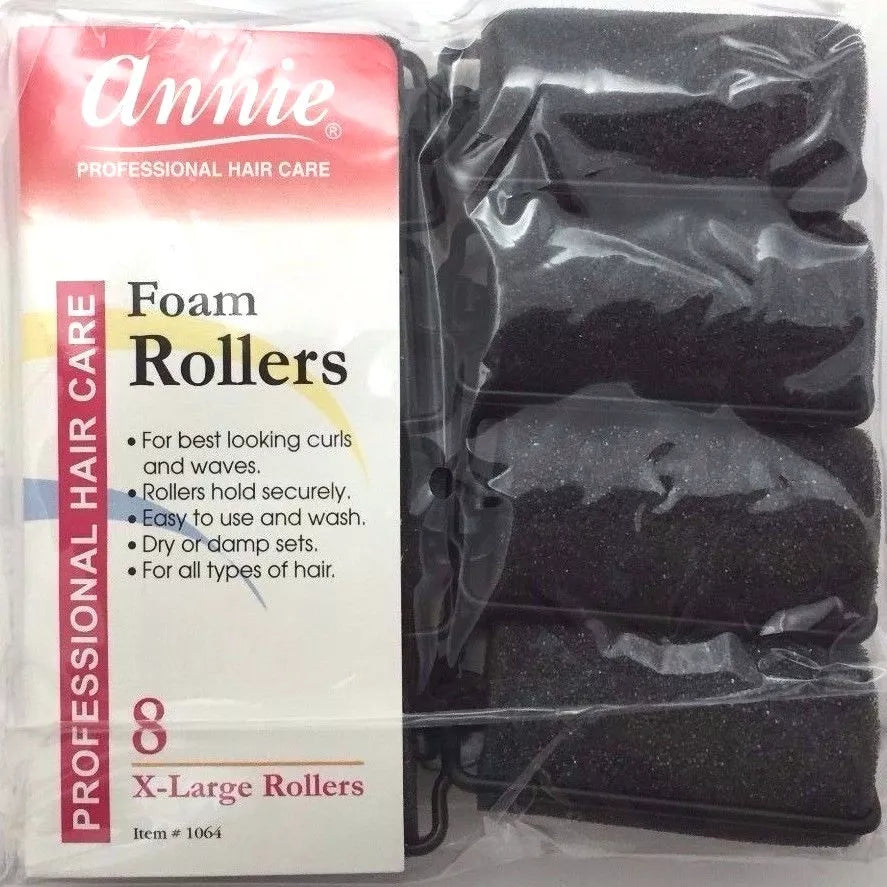 Annie Foam Rollers X-Large 8 Count Black 1064