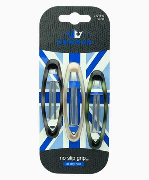 Denman  No Slip Oval Clips 3 Piece 71018 D