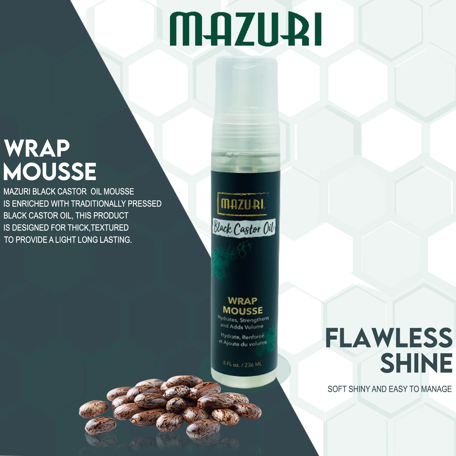 Mazuri Black Castor Oil Wrap Mousse Hydrates And Strengthen Hair 236ml