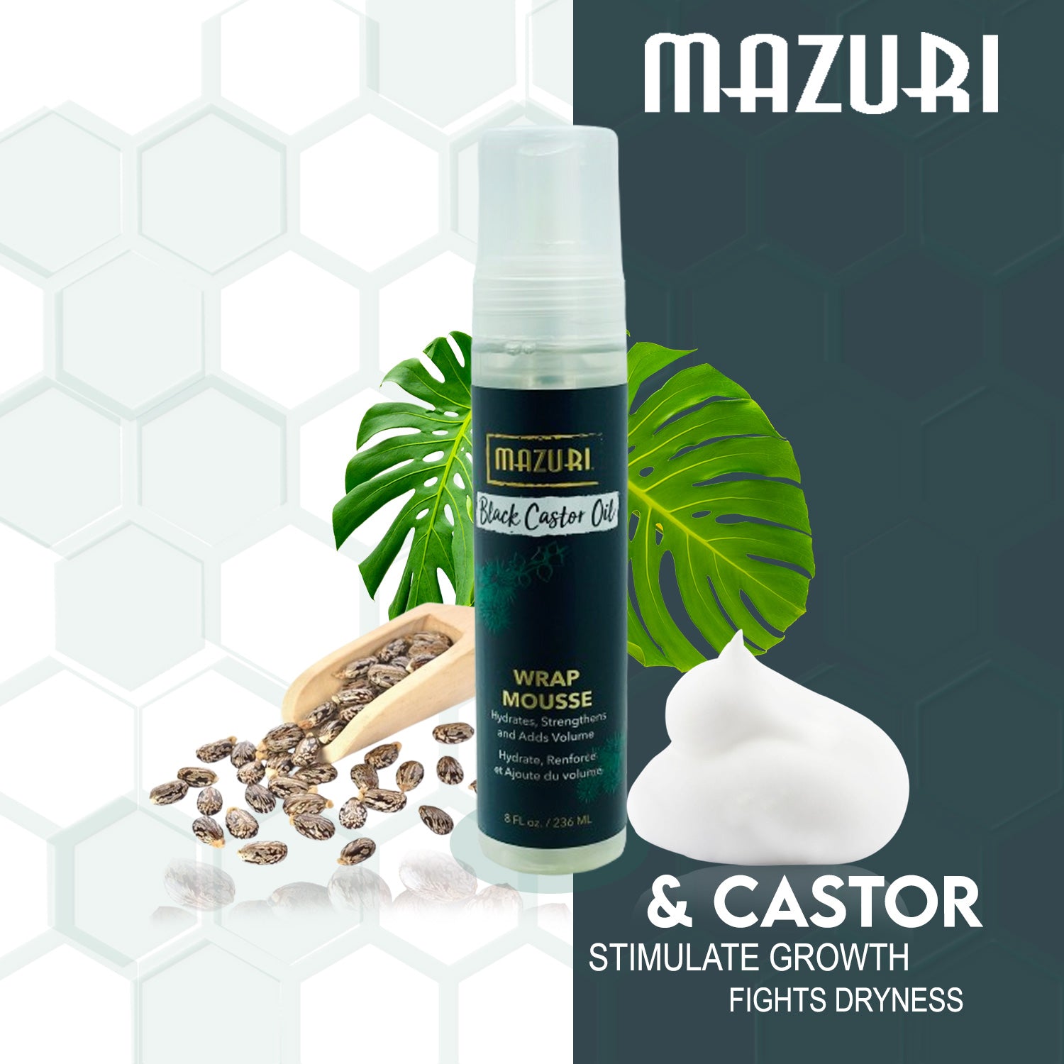 Mazuri Black Castor Oil Wrap Mousse Hydrates And Strengthen Hair 236ml