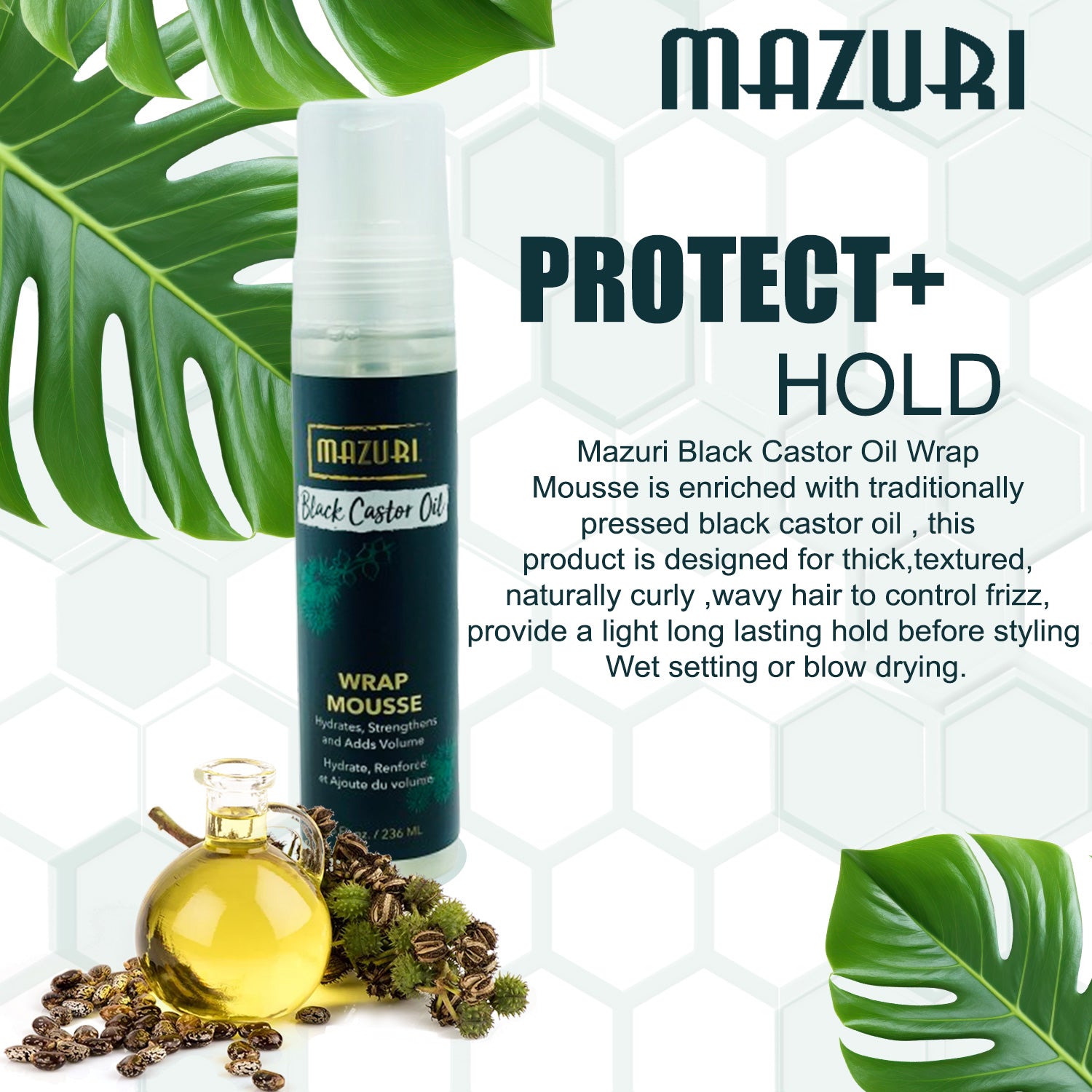 Mazuri Black Castor Oil Wrap Mousse Hydrates And Strengthen Hair 236ml