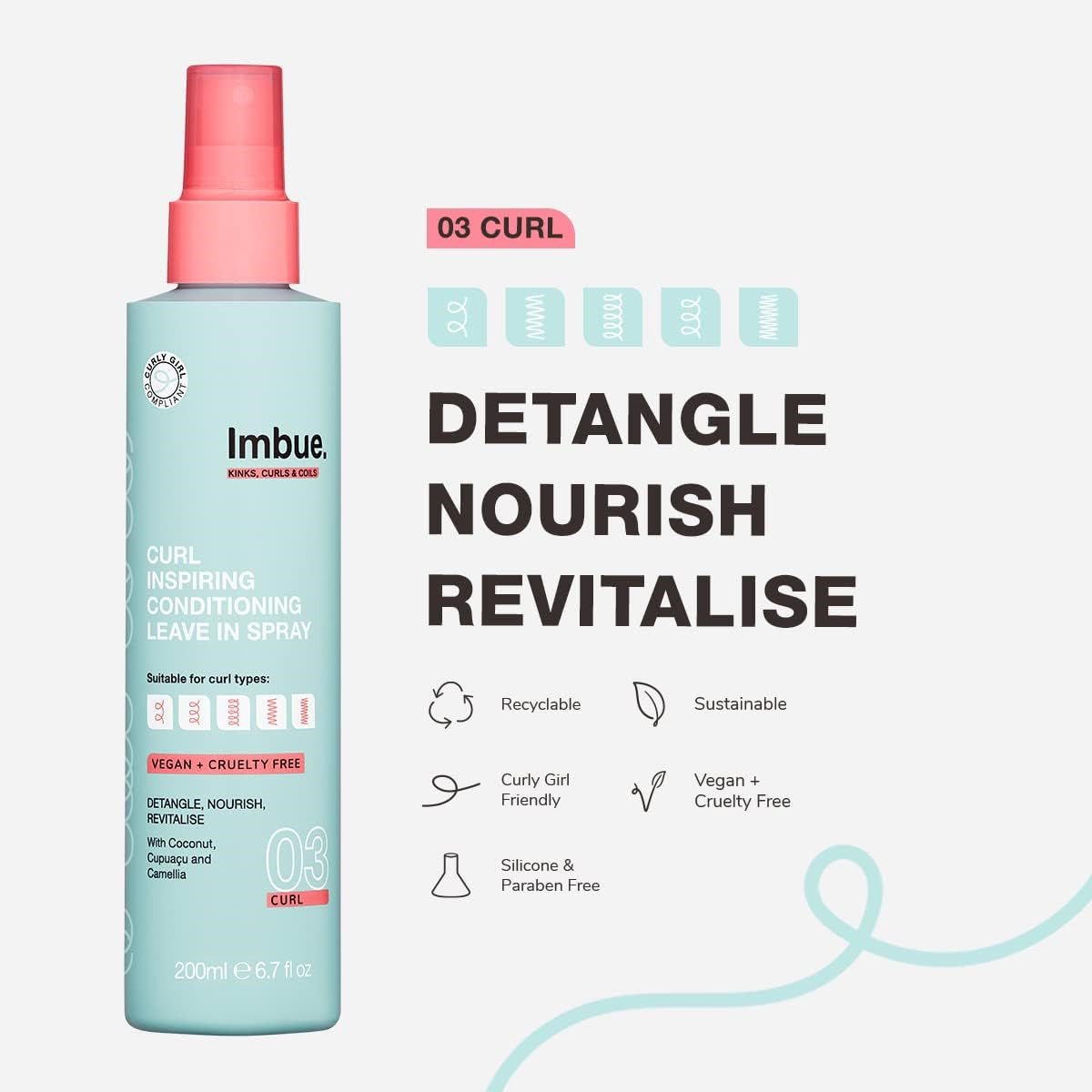 Imbue Curl Inspiring Conditioning Leave In Spray - Vegan & Curly Girl 200ml