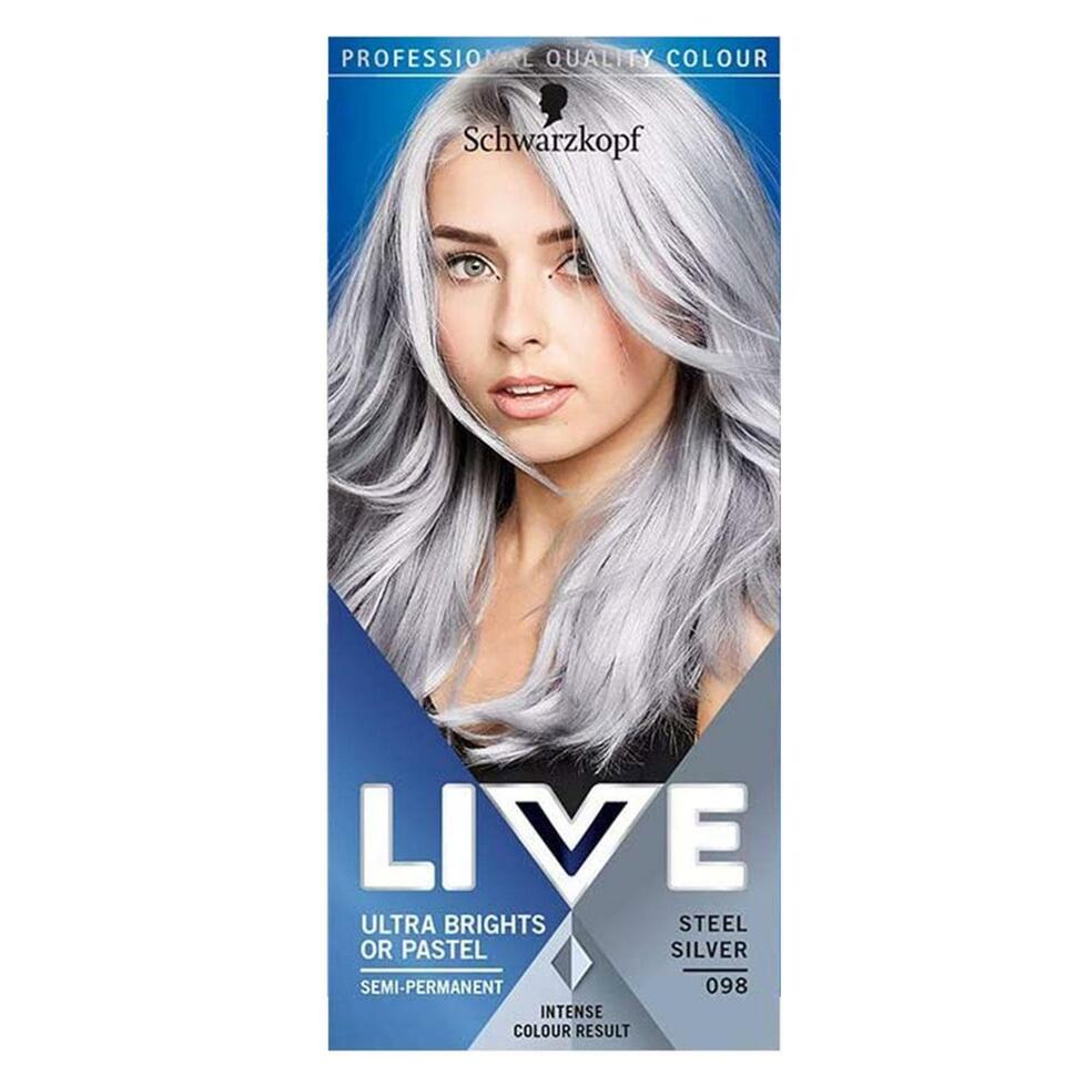 Schwarzkopf LIVE Semi-Permanent Hair Colour, 098 Steel Silver