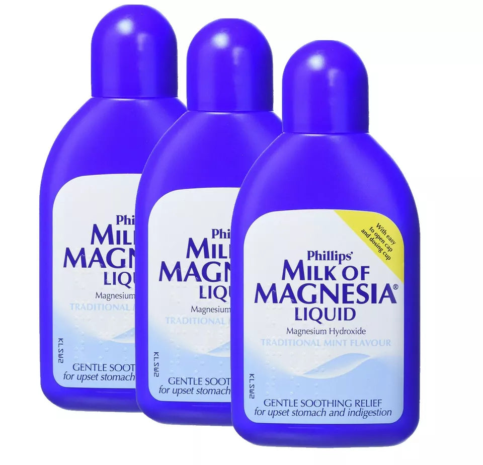 Milk of Magnesia Liquid Mint Flavor Gentle Soothing Relief 200ml - 3 Pack