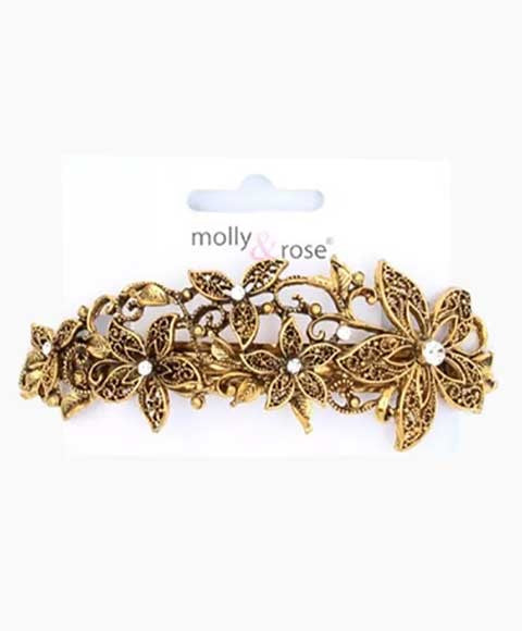 Molly And Rose Vintage Style Gilt Crystal Filligree Flower Barrette 5333