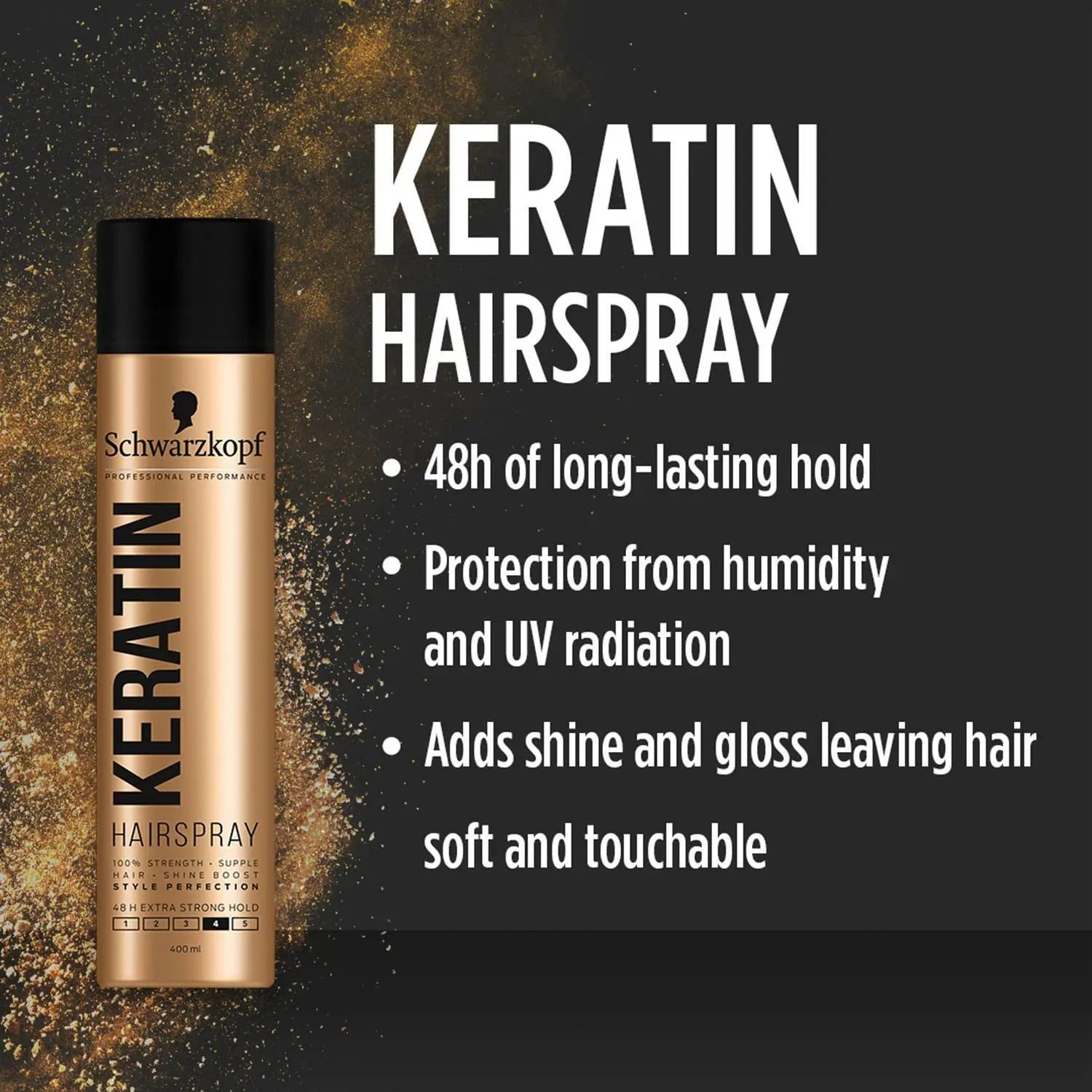 Schwarzkopf Keratin 48H Extra Strong Hold Hair Spray, 400ml