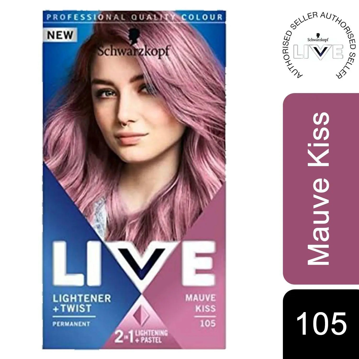 Schwarzkopf Live 2in1 Lightener Plus Twist Permanent Hair Dye, 105 Mauve Kiss