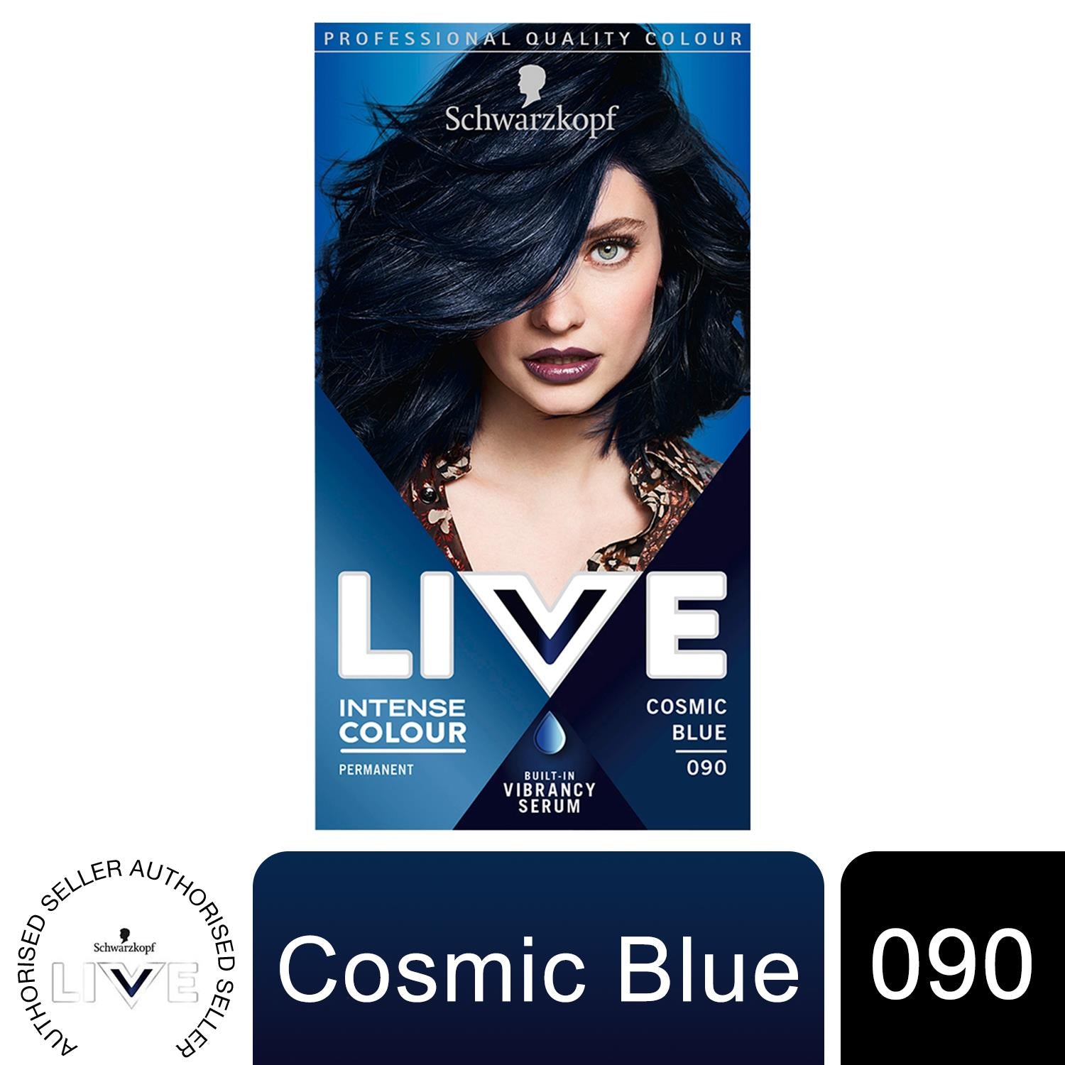 Schwarzkopf Live Intense Colour Permanent Hair Dye,090 Cosmic Blue with Serum