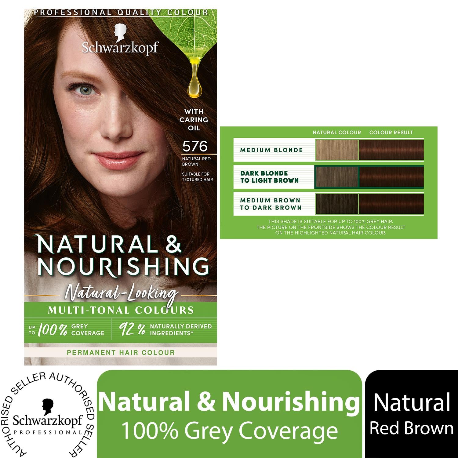 Schwarzkopf Natural And Nourishing Colour Permanent Hair Dye 576 Natural Red Brown