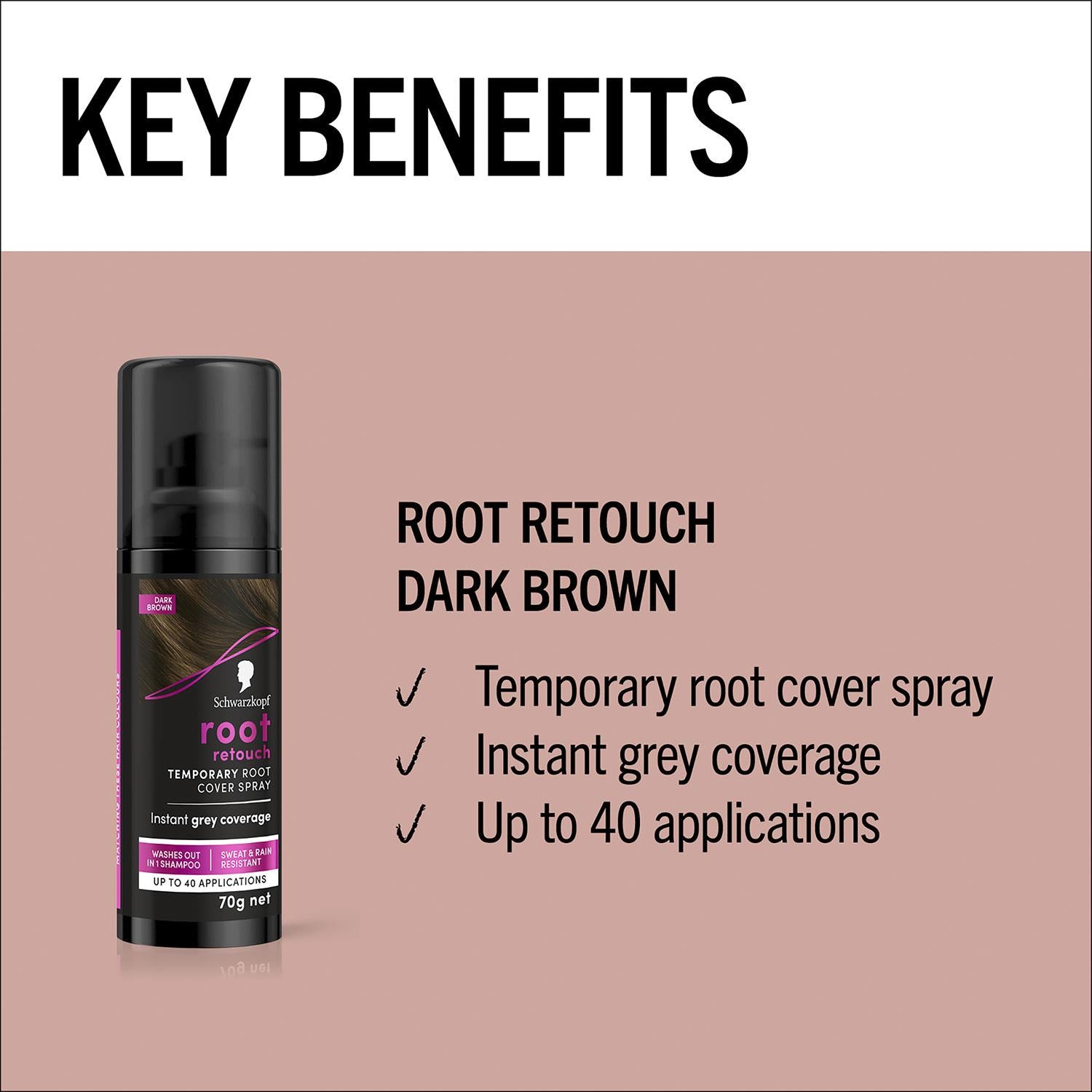 Schwarzkopf Root Retoucher Temporary Root Cover Spray, Dark Brown 120ml