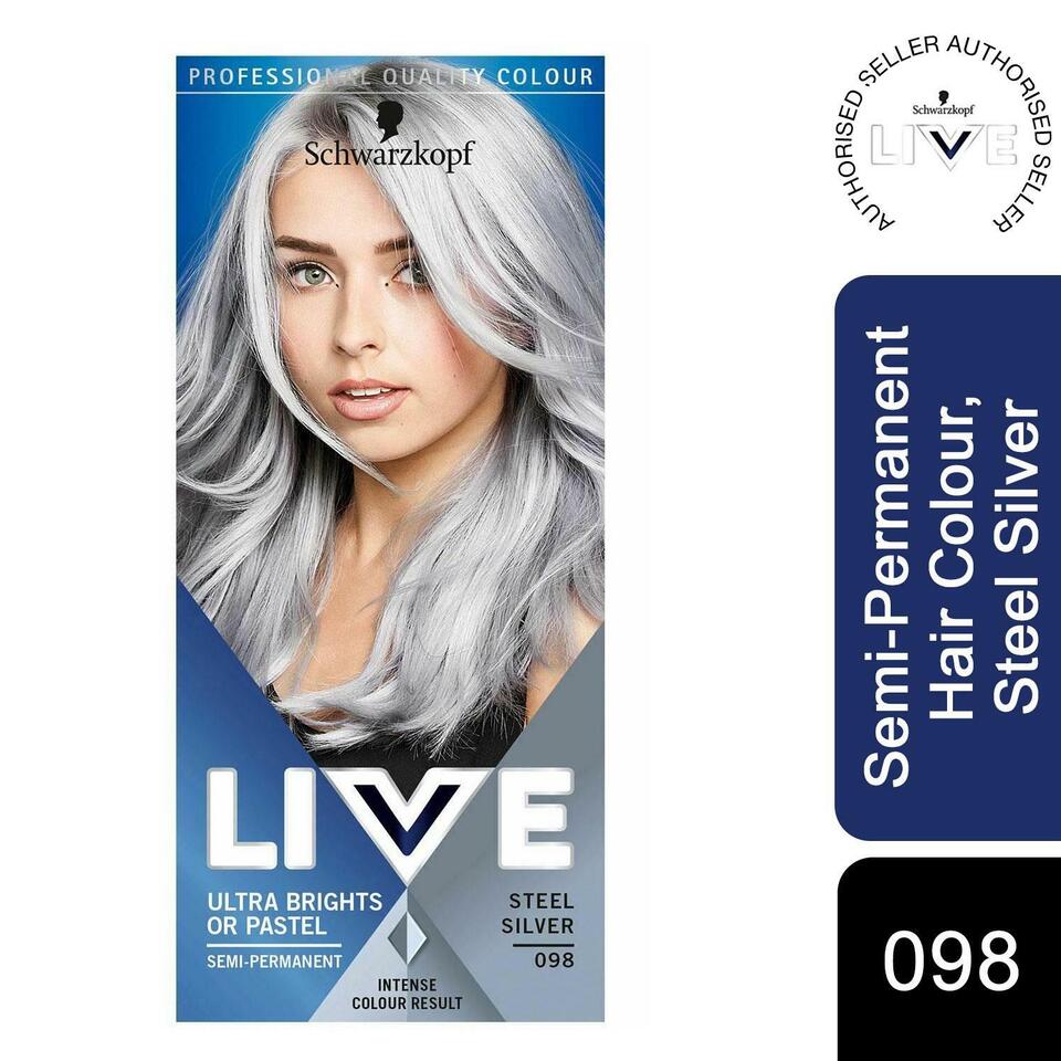 Schwarzkopf LIVE Semi-Permanent Hair Colour, 098 Steel Silver