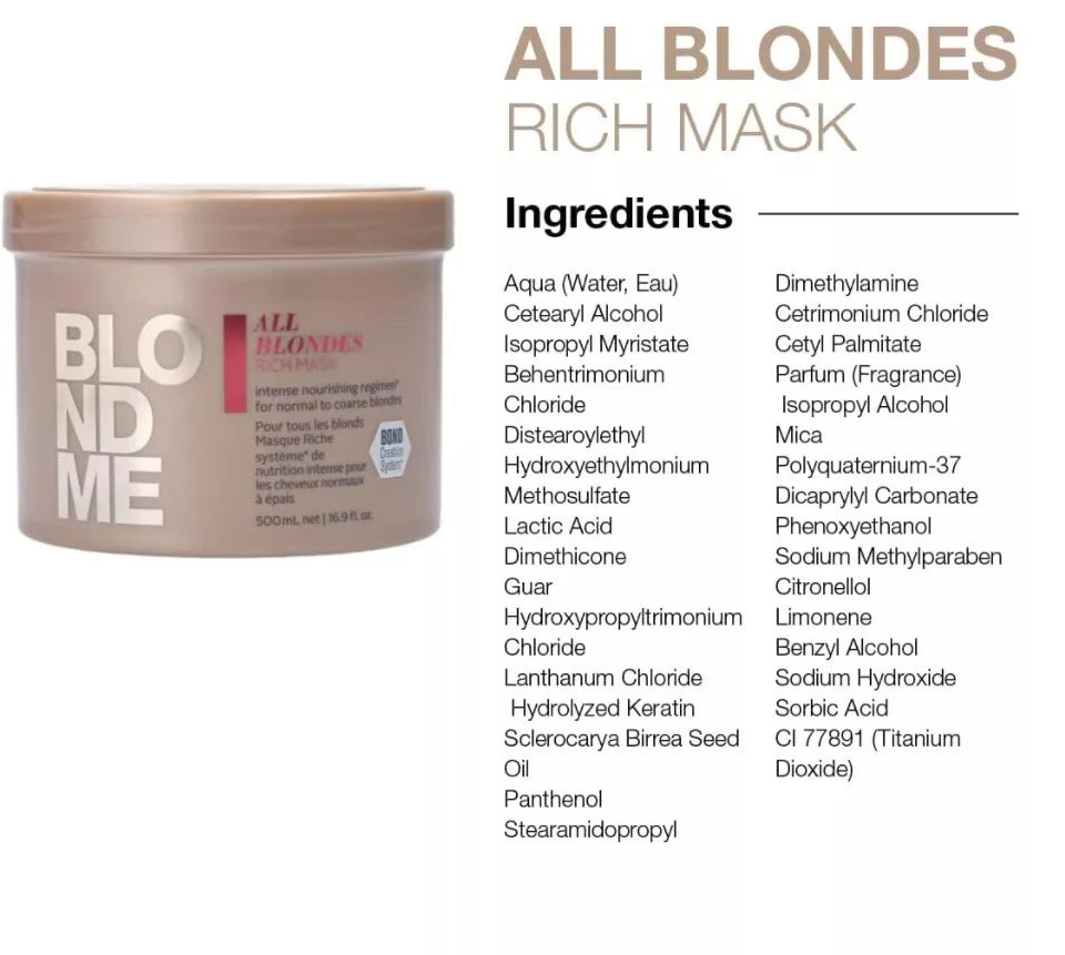 Schwarzkopf Blondme Keratin Restore All Blondes Rich Mask 30ml - 500ml