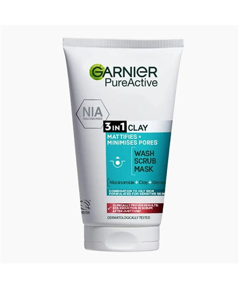 Garnier Pure Active 3In1 Clay Mask Scrub Wash Oily Skin